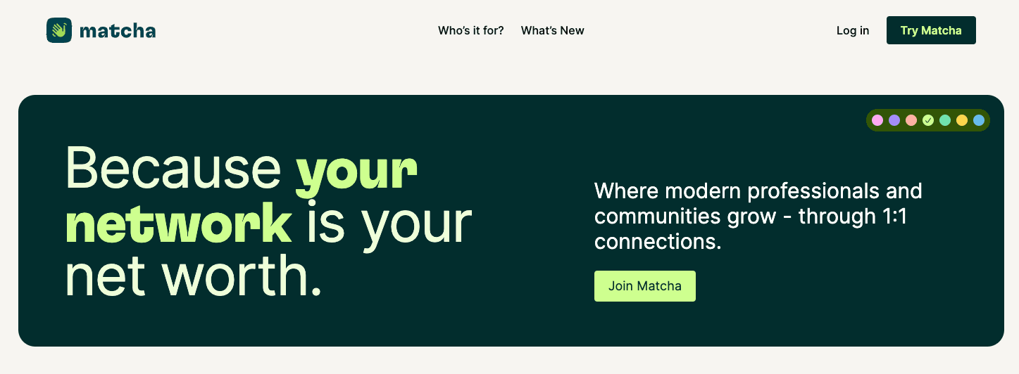 Screenshot of the Matcha homepage as it was in 2024